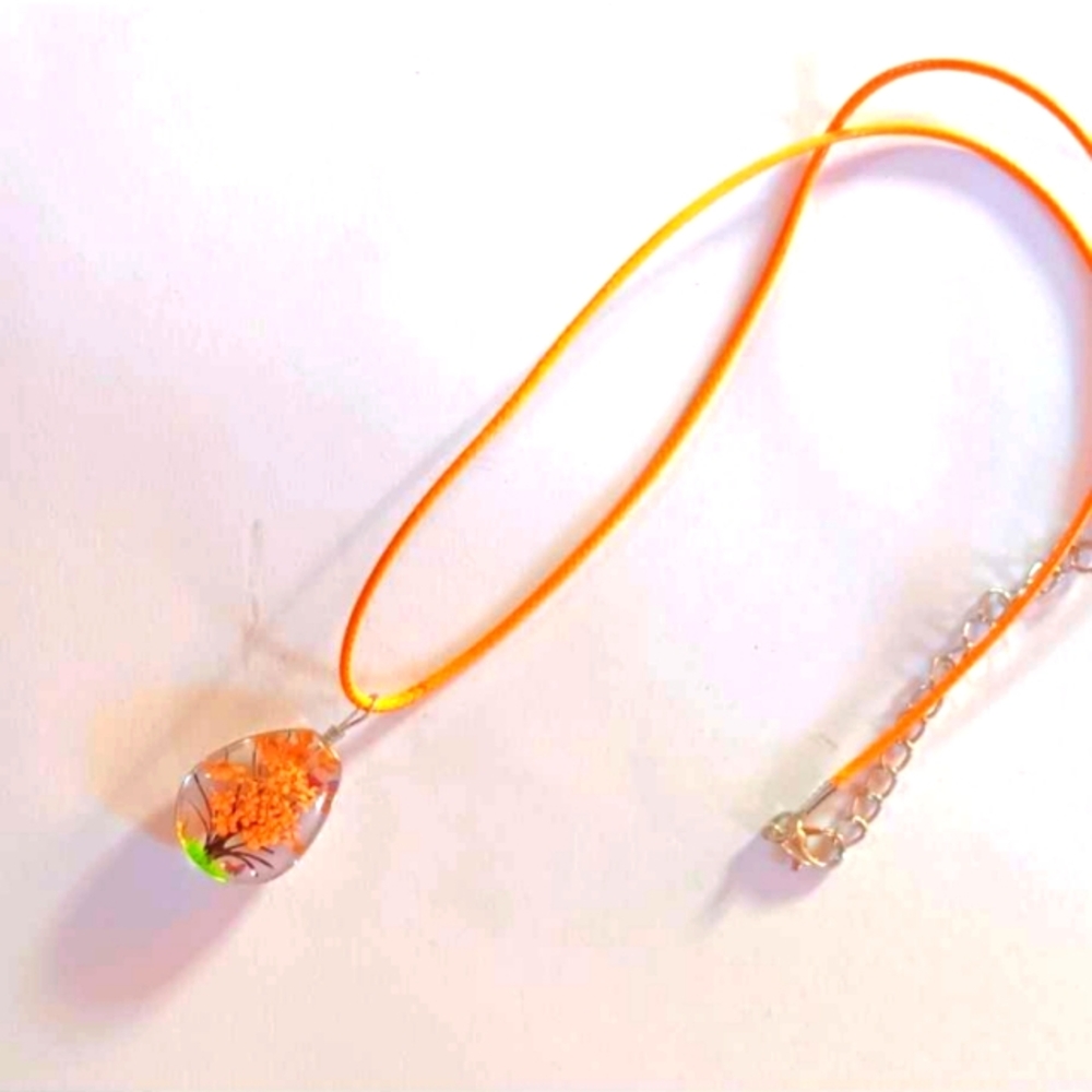 Orange Resin Nature Witch Necklace Pendant Hypoallergenic Kids Jewelry Gift #91
